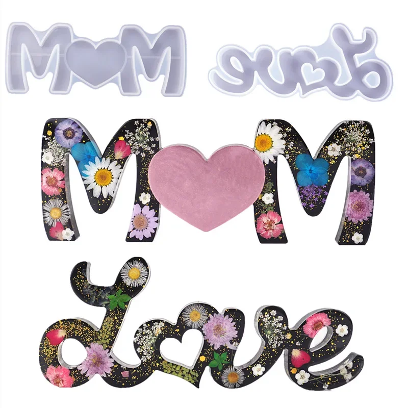 

DIY Crystal Epoxy Resin Mold Mother's Day Love Mother English Letter Holiday Love Mirror Silicone Mold For Resin Crafts Making