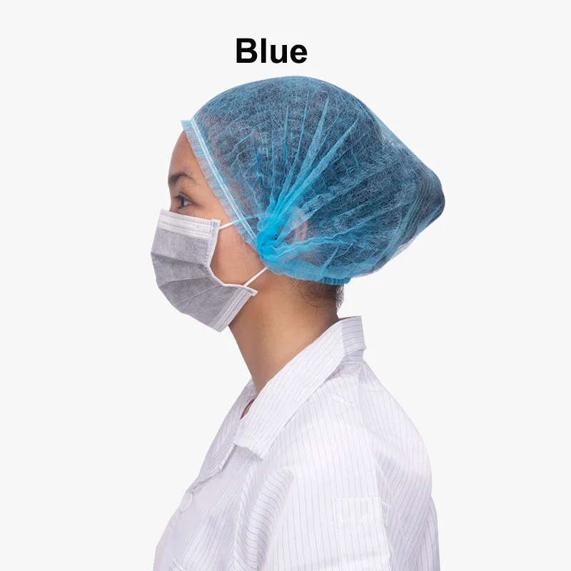 100Pcs Non-Woven Disposable Caps Breathable Anti-Dust Round Hat With Elastic Cord Keep Hair Clean For Cosmetics Kitchen Cooking​