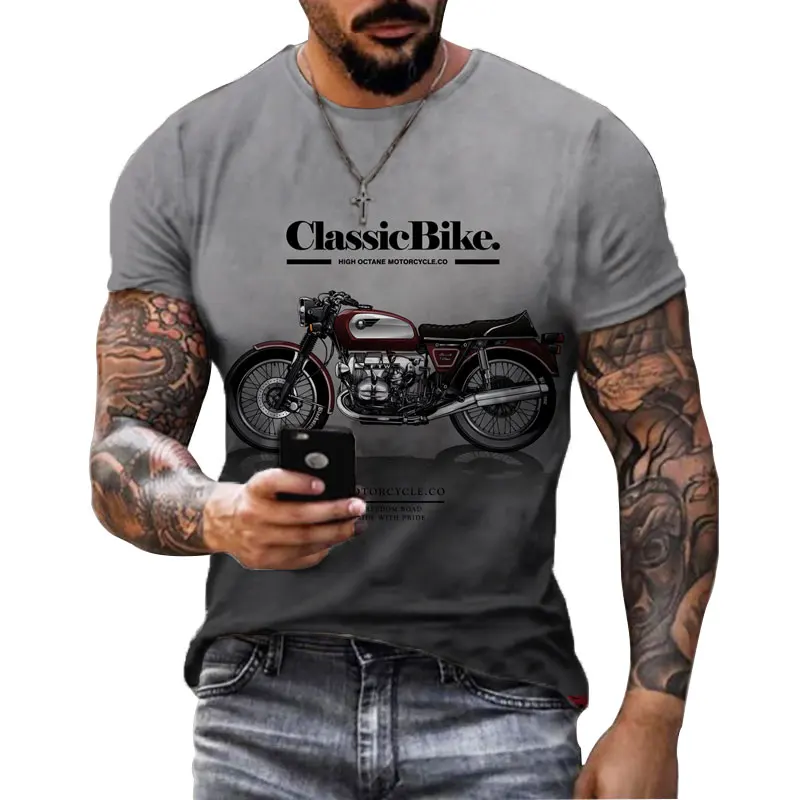 Vintage T-shirts For Male Streetwear Motorcycle Graphic Men's Short Sleeve Man Clothing Hip Hop T-shirt Loose Top Harajuku Tees