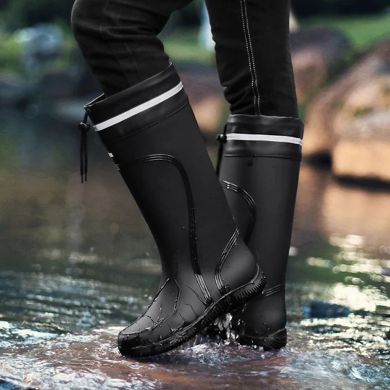 Men's Outdoor Rain Shoes Couple's High-top Laced Rain Boots Portable Non-slip Wear-resistant Water Operations Chef Fishing Boots