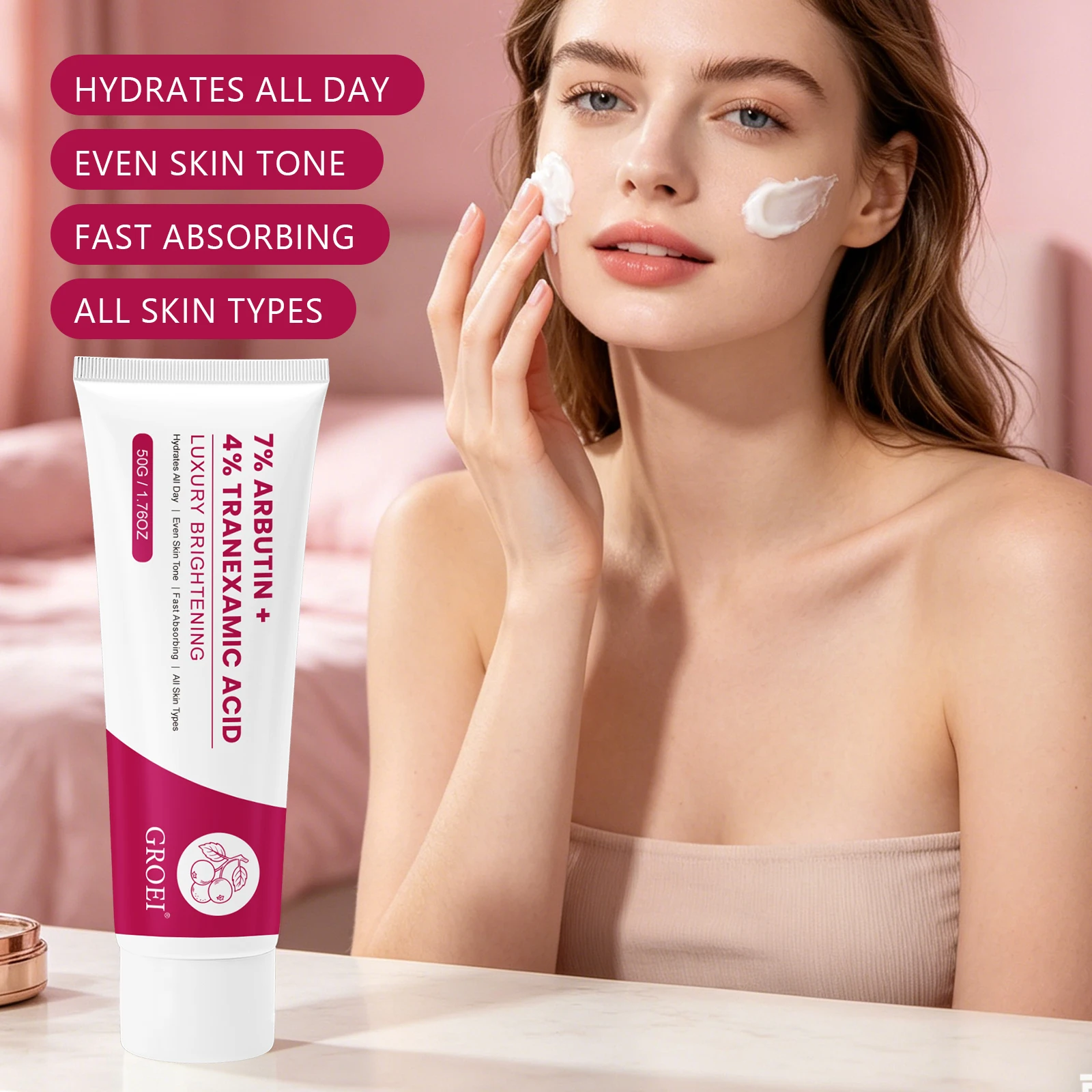 50G Facial Cream with 7% Arbutin and 4% Tranexamic Acid,Fast Absorb Hydrating Face Cream,Even Complexion for All Skin Types
