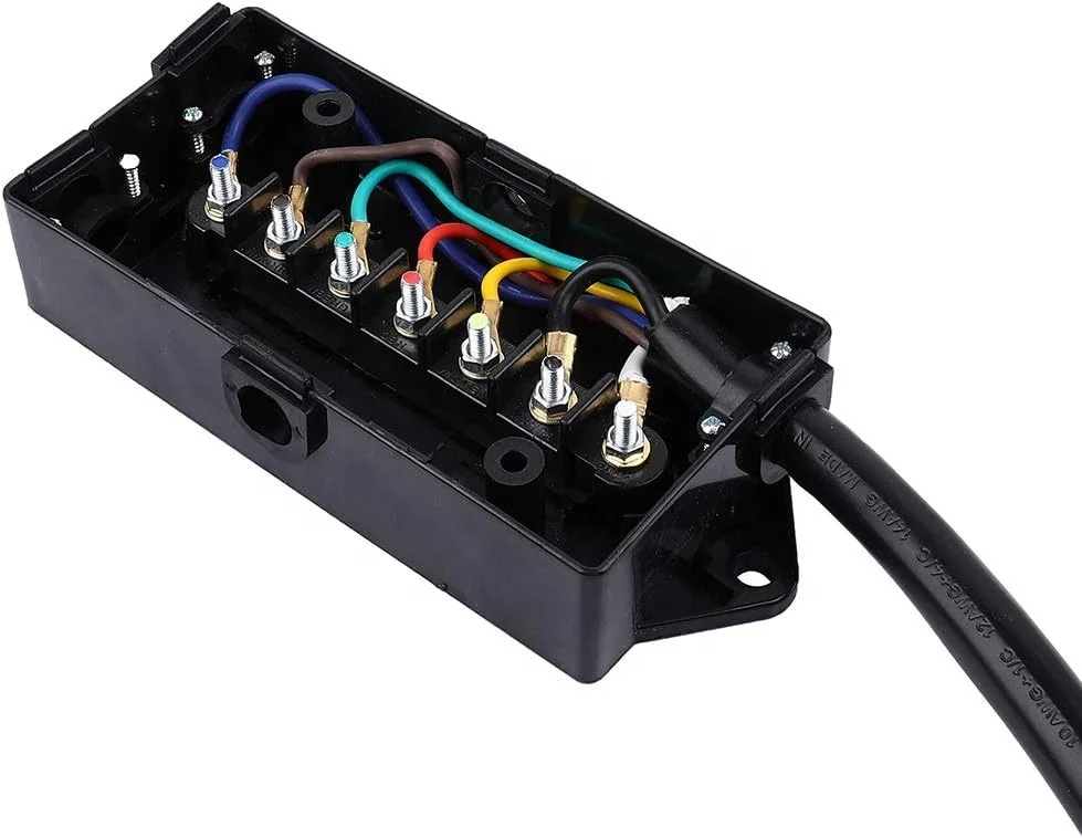 American-style 7-pin Trailer Connector Cable with Junction Box for Trailer/Caravan Taillight Signal Power Supply, 8 Feet Long.