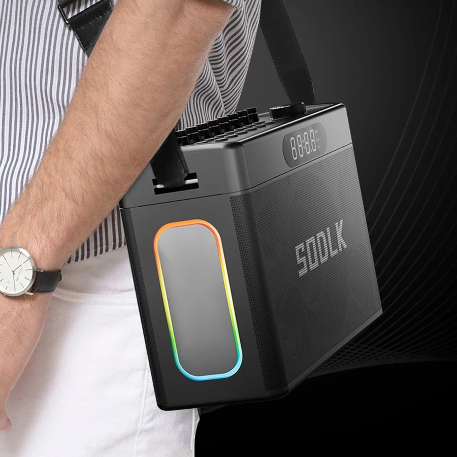 Sodlk s1127 plus 300w máquina de karaokê alto-falante portátil ao ar livre com 2 microfones sem fio suporta microfone aux otg ao vivo para festa