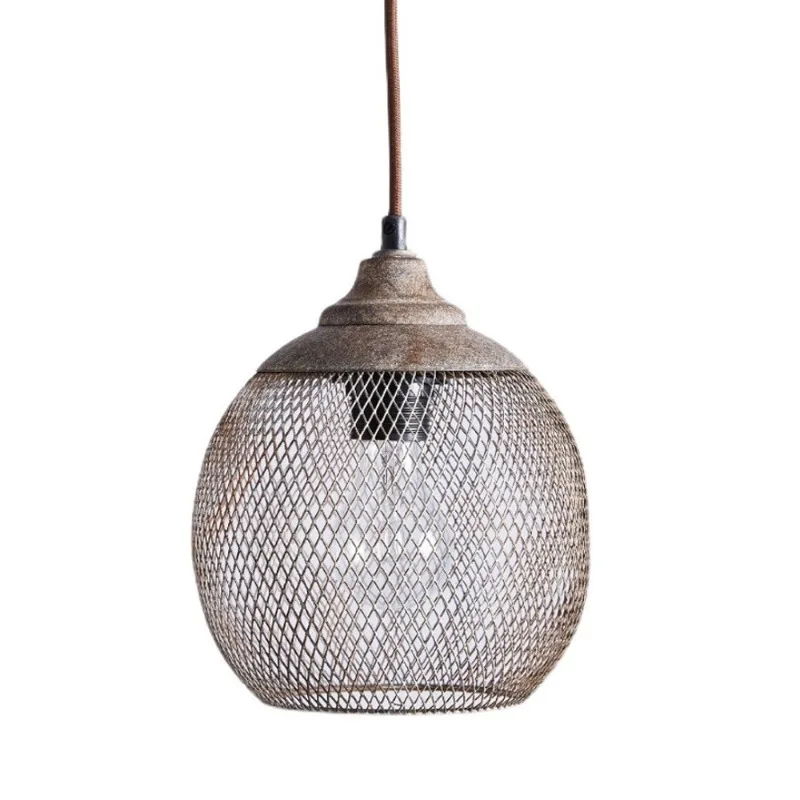 American retro industrial style single-headed wrought iron mesh chandelier, creative dining room lamp, living room combination