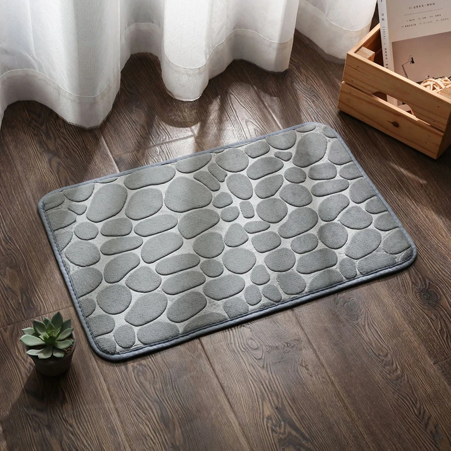 3D Non Slip Bathroom Mat Cobblestone Embossed Bath Mats Absorbent Doormat Carpet Door Floor Mats Machine Washable Quick Drying