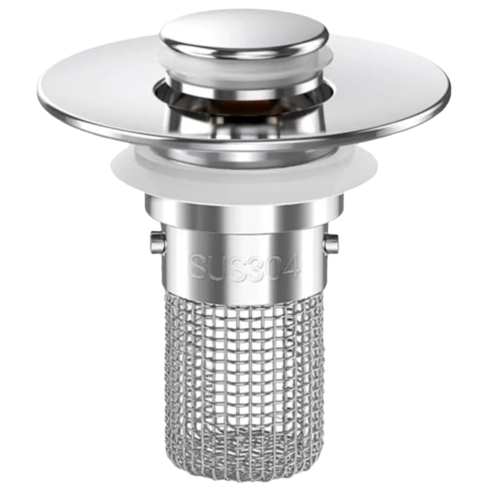 

Stainless Steel Bathroom Sink Drain Strainer Removable Basket Bouncing Core Pop-Up Filter Universal Fit Odor Proof Sink Strainer