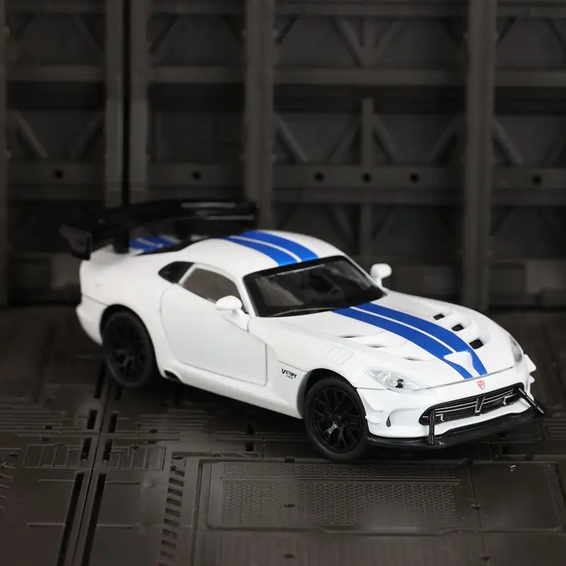 1:32 Dodge Viper Alloy Car Model Ornament Collection, portas e capô do motor, porta-malas pode abrir, carro de brinquedo para meninos