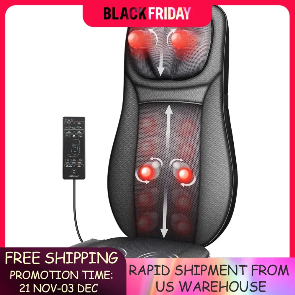 Shiatsu Neck & Back Massager with Heat, Full Back Kneading Shiatsu or Rolling Massage, Massage Chair Pad with Height Adjustment