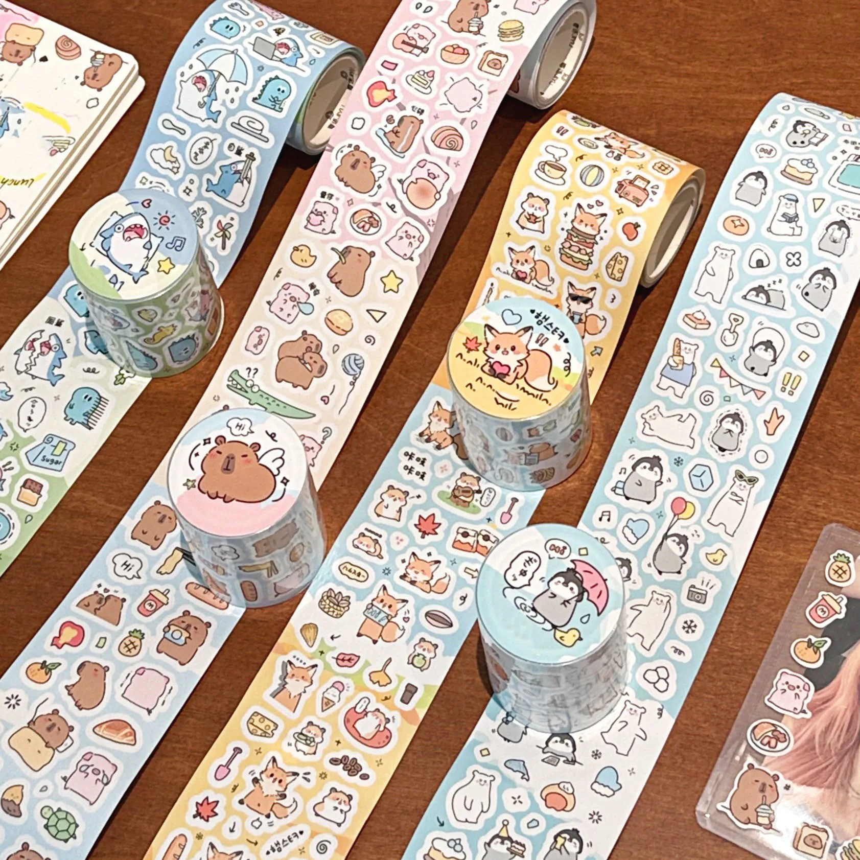 1/4 لفات من ملصقات شريط الحيوانات اللطيفة، كتيبات الحيوانات الأليفة اللطيفة، ملصقات تزيين Gooka، ملصقات المواد