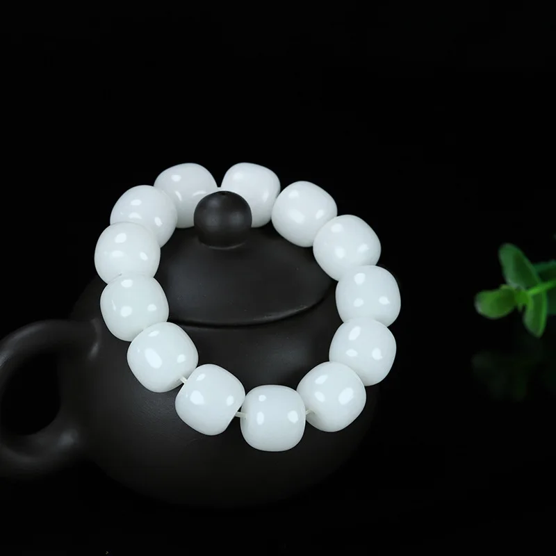 Genuine Goods Natural Hetian Men's Old-Styled Bead Beads String Jade Bracelet 16*15M Single Circle with S