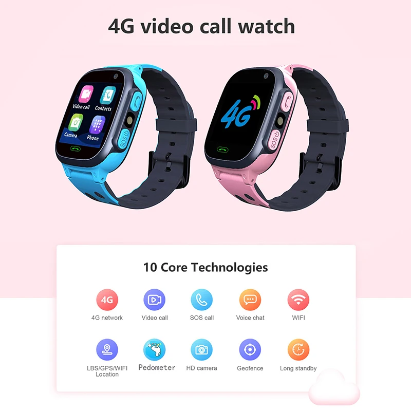 Smart 4G Remote Camera GPS WI-FI Trace Locate Smartwatch Video SOS Call Phone Watch for Kids Student