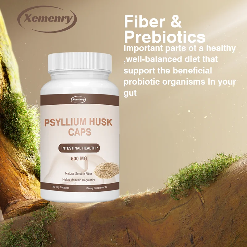 Psyllium Husk Capsules | Premium Soluble Fiber Supplement | Psyllium Powder Stool Softener and Relief for Adult Constipation