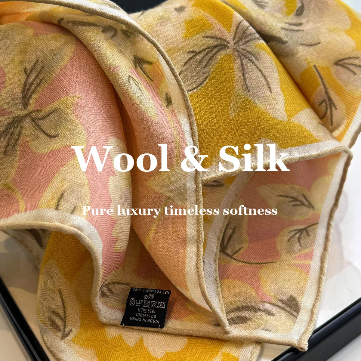 

82% Wool 18% Real Silk Scarves Flight Attendant Square Scarf Shawl Luxury Headband Lady Wrap Neckerchief Pashmina Poncho Bufanda