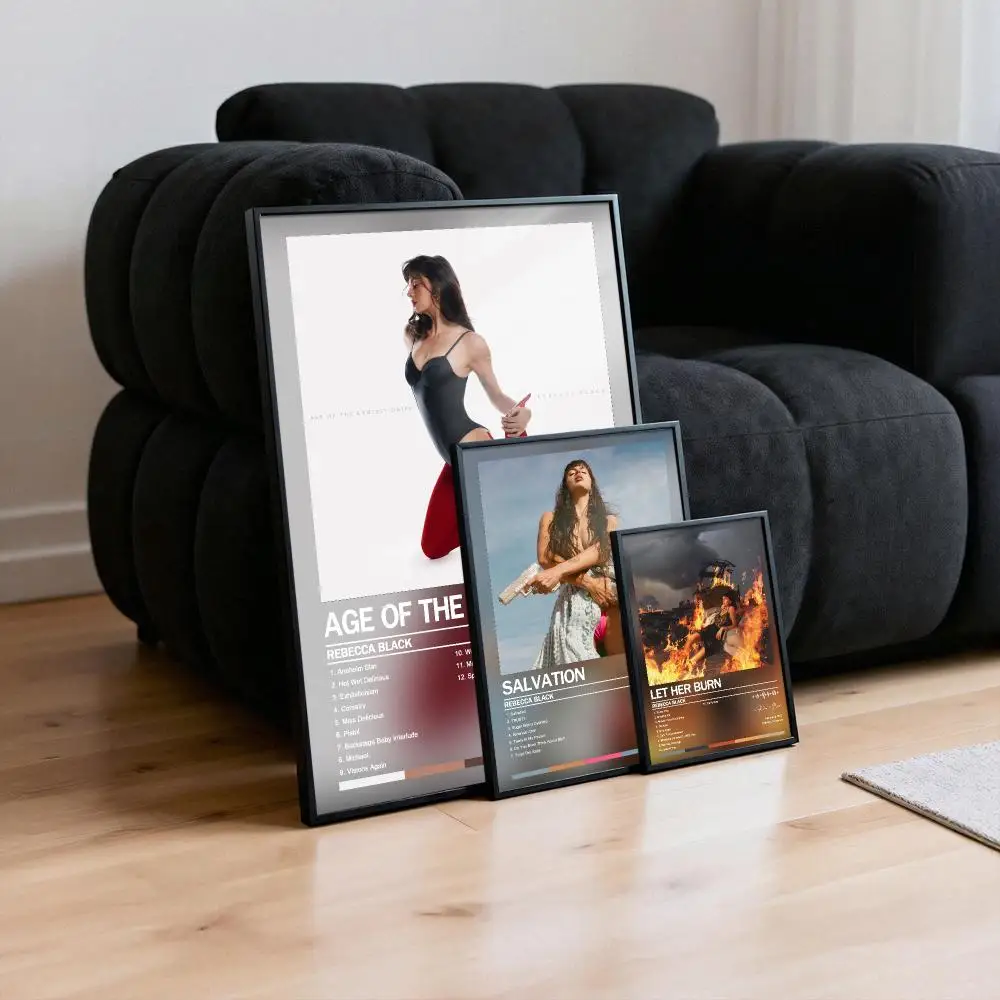 Poster Peelable Self-Adhesive Album Cover Poster Stickers, Frameless Wall Art for Singer Band Pop Rap Bedroom Rebecca B-Black