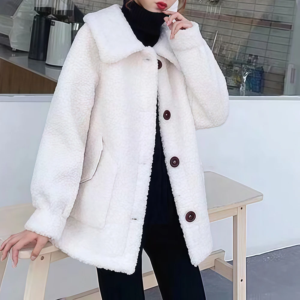 

Thick Collar Beach Coat Jacket Solid Color M L Plush Collar Jacket Medium Stretch Regular Length Solid Pattern