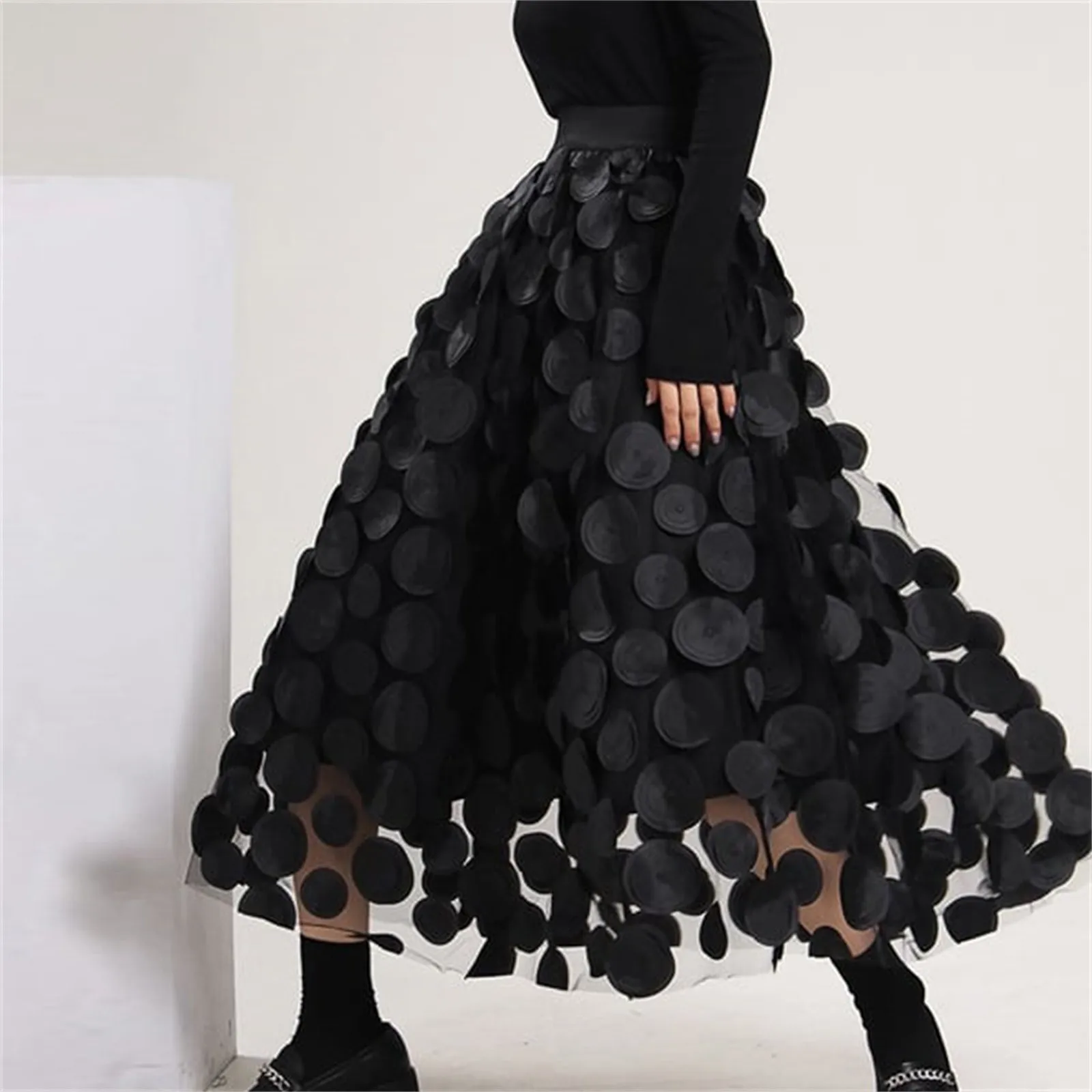 

Vintage A Line Skirt Half Length Skirt Women's 3D Polka Dotted Yarn Skirt High Waist Gown Formal Party Prom Bride