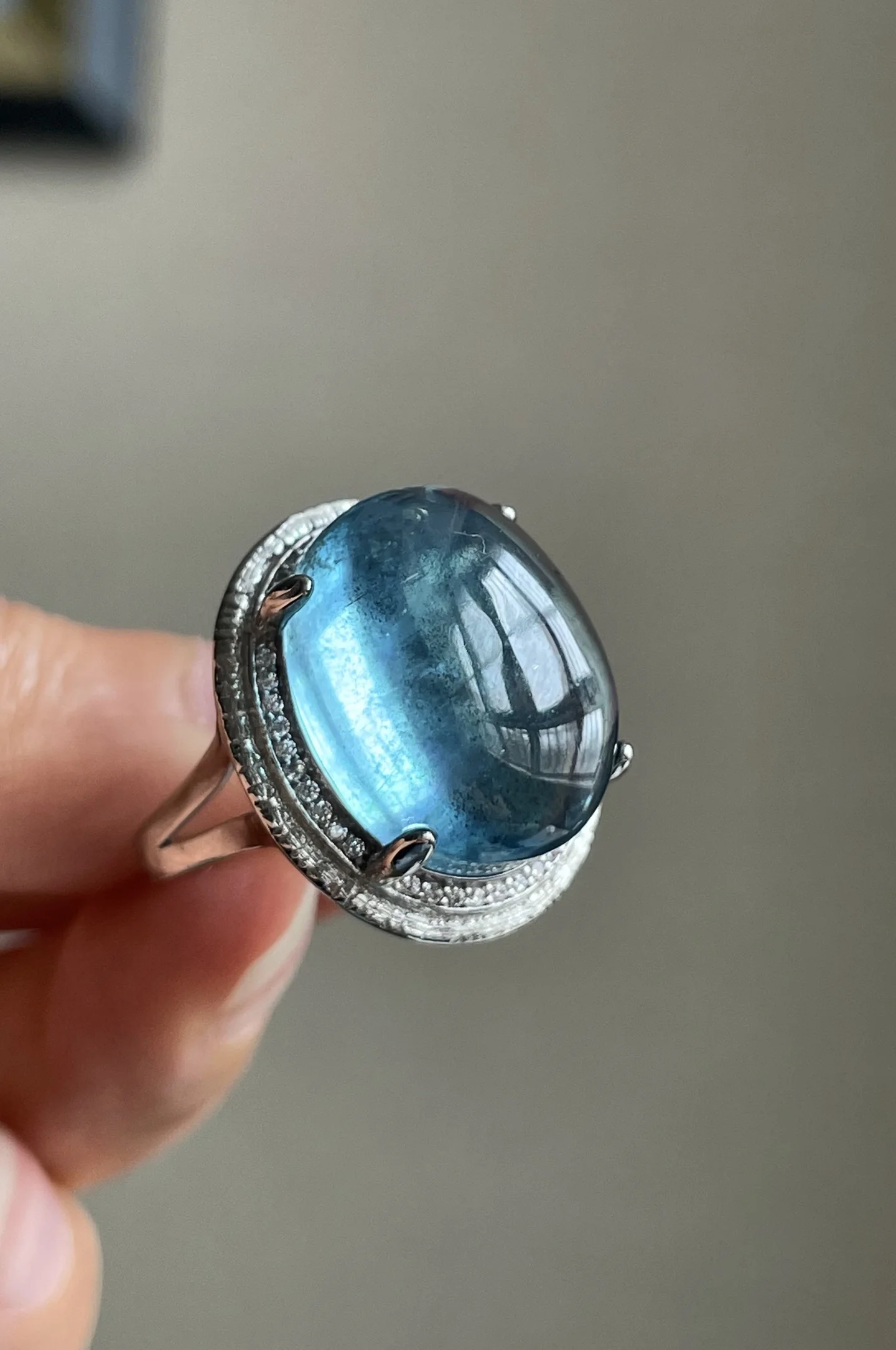 

Natural Blue Aquamarine Ring Adjustable Ring 222.8*19*15mm 925 Sterling Silver Clear Bead Aquamarine Ring Jewelry AAAAAA