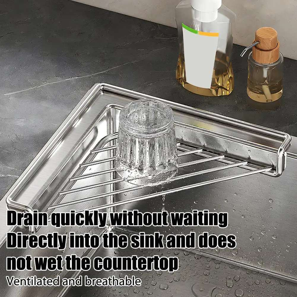 Kitchen Stainless Steel Sink Drain Rack Kitchen Triangular Storage Rack Sponge Wiping Steel Wire Ball Drain Rack