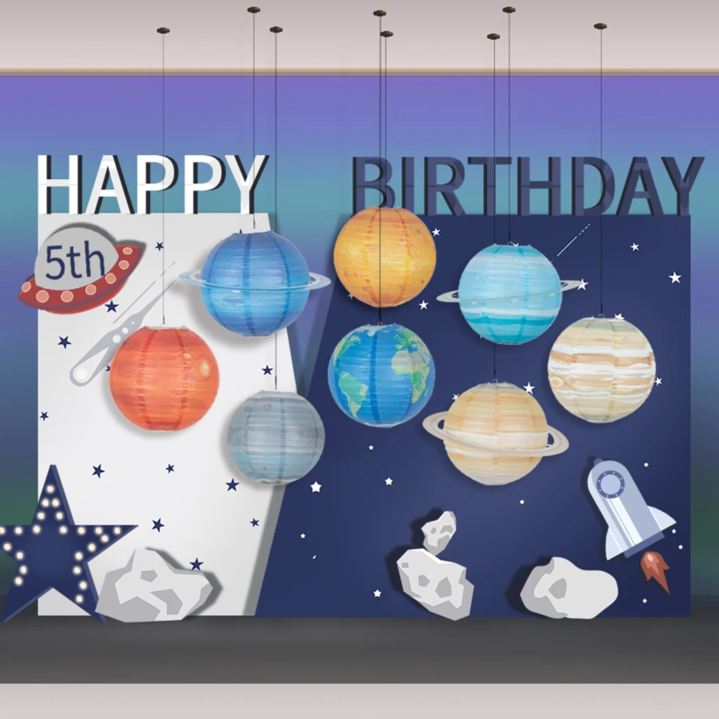 8 pz 12 \'\'decorazione di compleanno appeso lanterne della galassia pianeti compleanno palla di carta lampione decorazioni per feste per bambini per