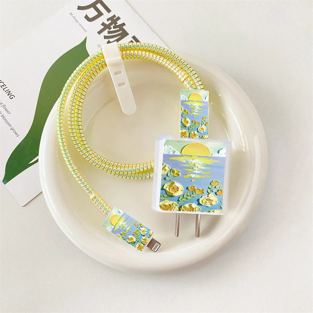 Cute Cartoon USB Cable Winder Spiral Protection Cover for Apple 18W 20W US Adapter Fast Charger Case Soft Protector for Iphone14