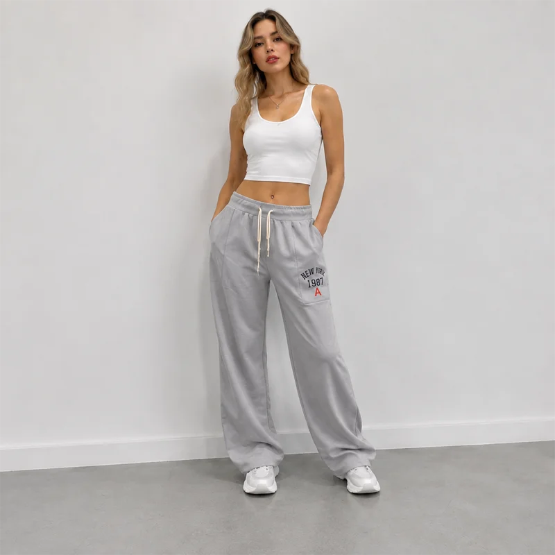 Women's Pants and Trousers Low Rise Pants Flare Pants Drawstring Waist New York 1987 Letter Print Y2K Streetwear