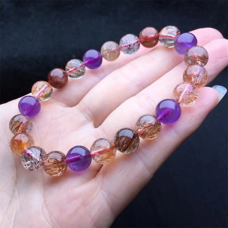 Natural Black Super Seven Bracelet For Women Men Love Gift Crystal Beads Strands Jewelry Holiday Gift 1PCS