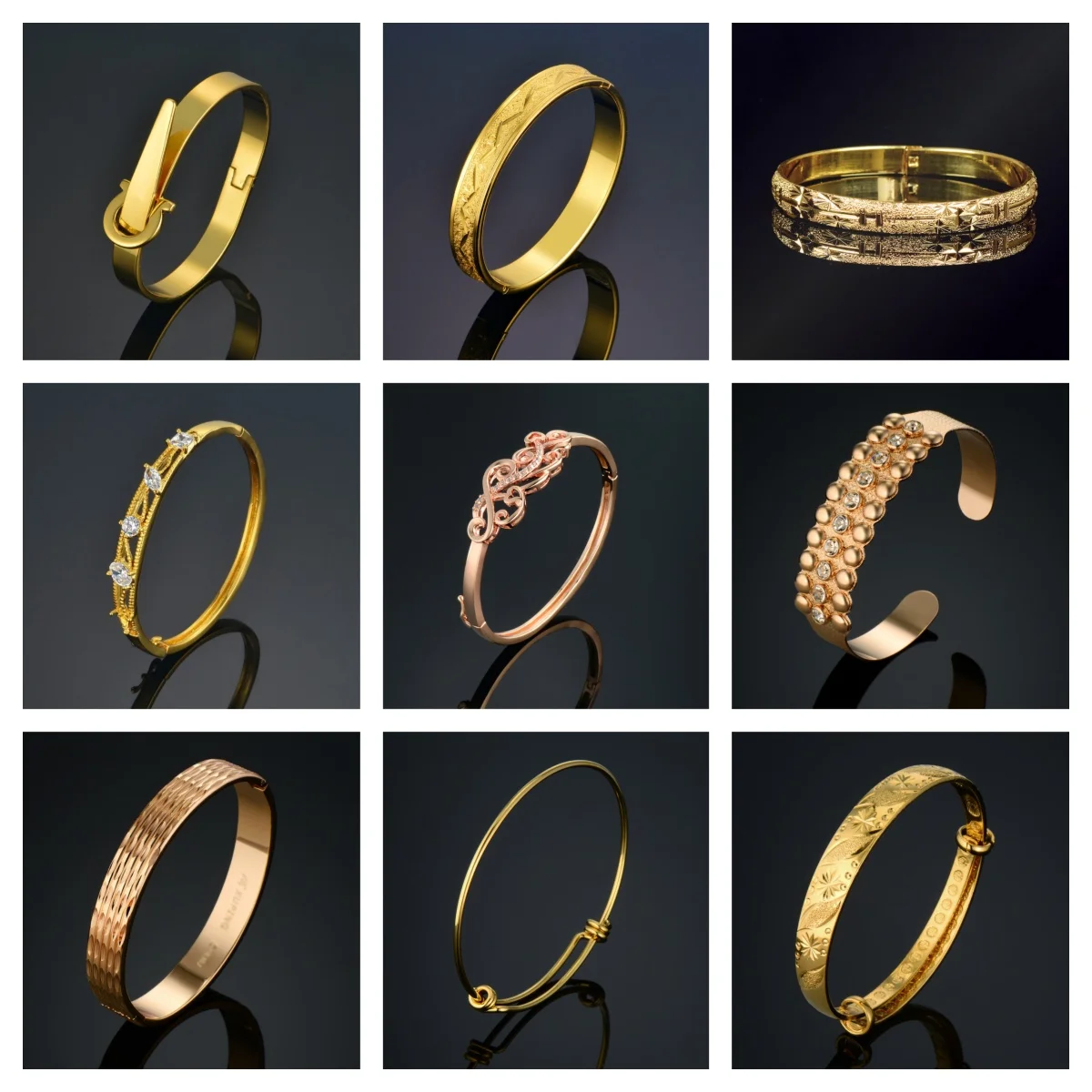

8 Style Punk Classic Geometric Round Open Bangles for Women Gold Color Heavy Metal Cuff Bracelet Fashion Party Wedding Jewelry