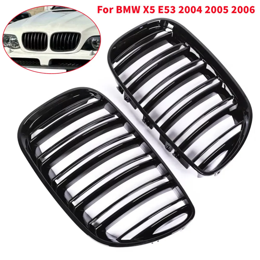 For BMW X5 E53 2004-2006 Front Hood Kidney Bumper Racing Grille Mesh Double Slat Style Grill Car Replacement Accessories Black