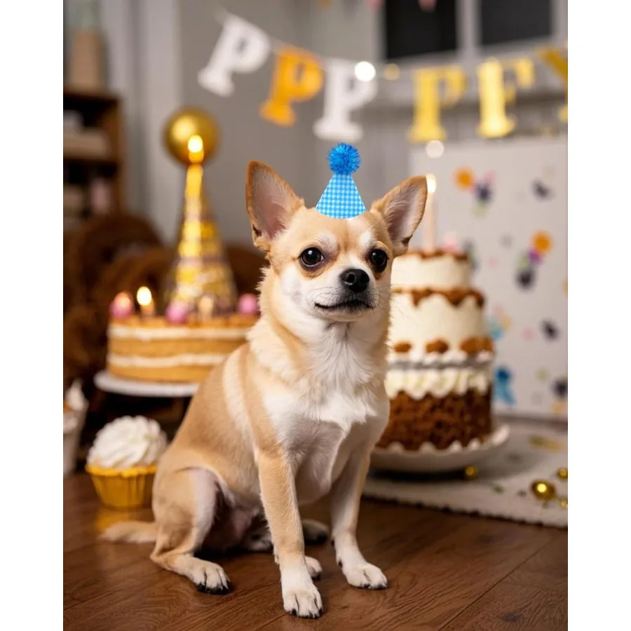 10 عبوات من قبعات الحفلات الصغيرة لعيد ميلاد الكلاب الصغيرة والحيوانات المحشوة والدمى والجرو والقطط وعصابة رأس قابلة للتعديل قبعات ملونة للعطلات