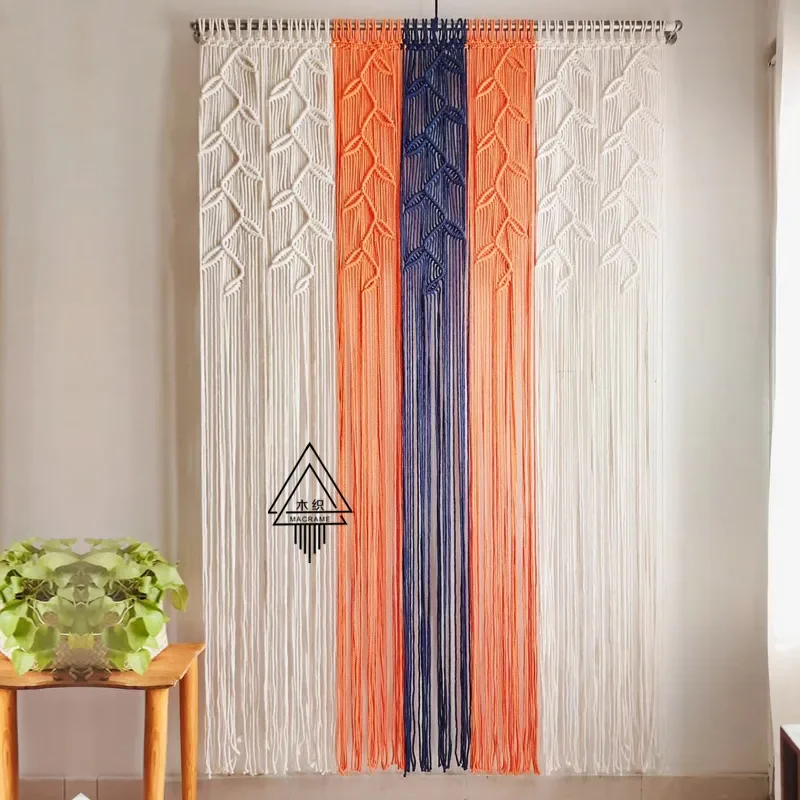 Bohemian B & B Entrance Colored Handwoven Cotton Rope Door Curtain Fringed Curtain Separate Art Deco Tapestry