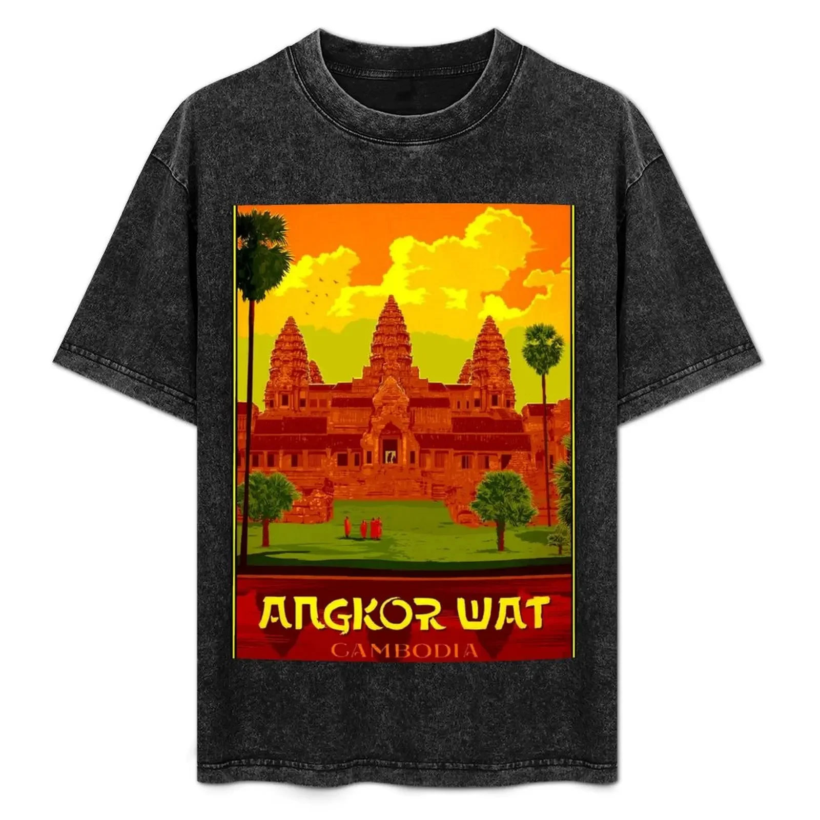 

ANGKOR WAT : Vintage Cambodia Temple Print T-Shirt Plus Size Basic Cotton T-Shirt