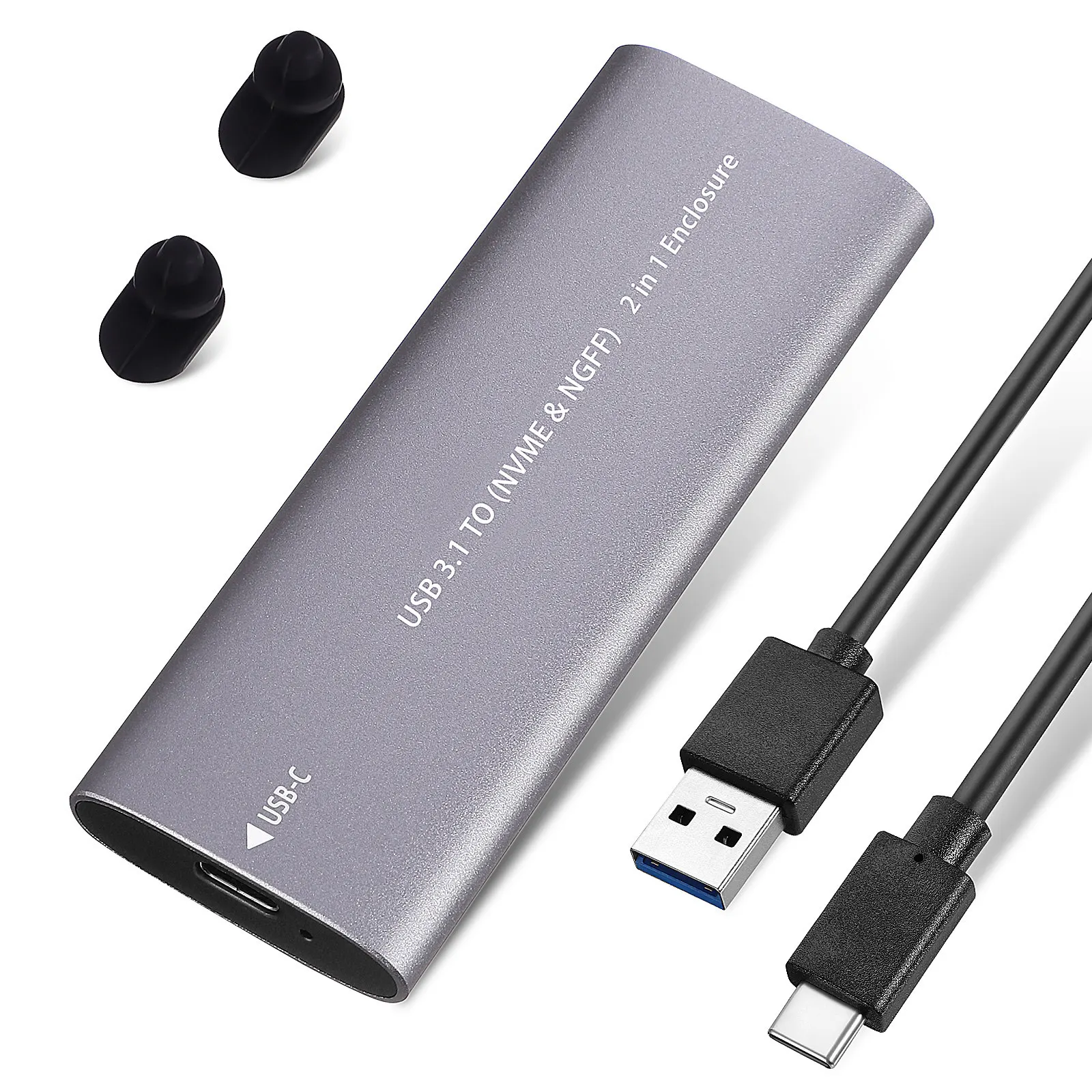 

External Solid State Drive Enclosure USB 3.1 Type C Portable Aluminum Alloy Shell High Speed Data Transfer Small Size for Office