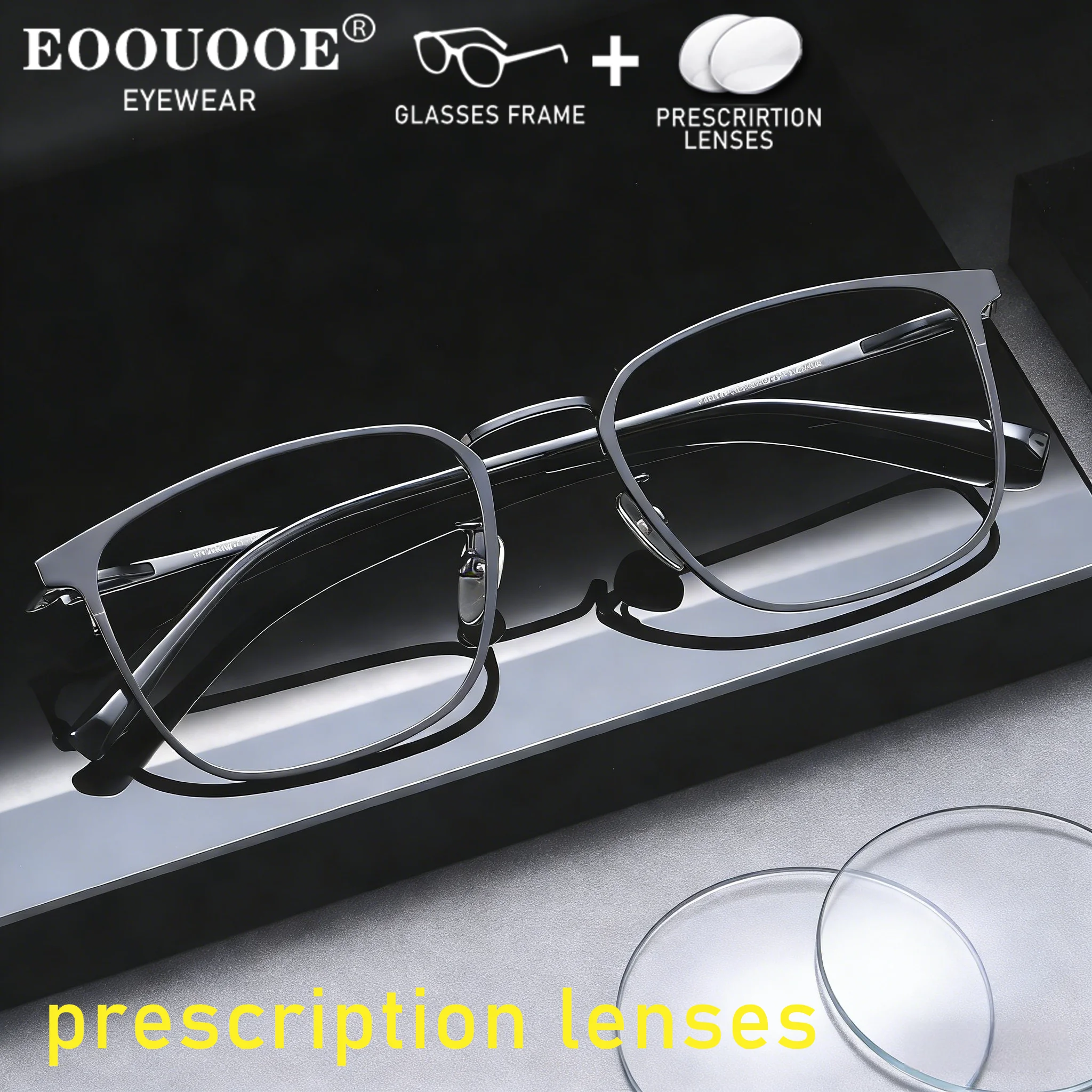 

2026 Men's Titanium Square Glasses Prescription Lenses Anti Blue Light Myopia Progressive Reading Office Optical Eyewear