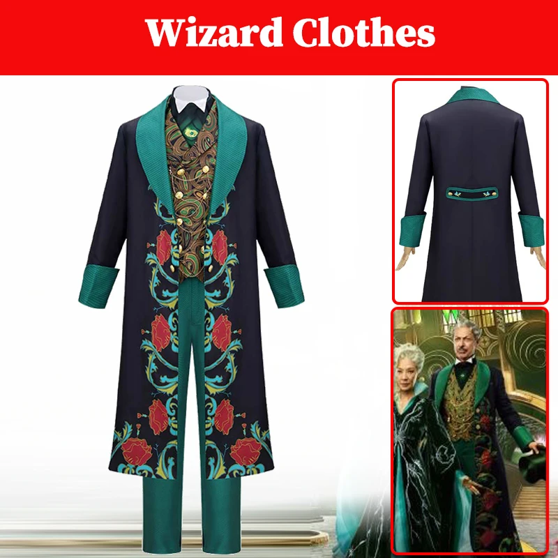 

2025 Movie Wicked 2 For Good Wizard Cosplay Costume Coat Pants Full Set Clothing Men Adult Male Halloween Party Carnival Suits