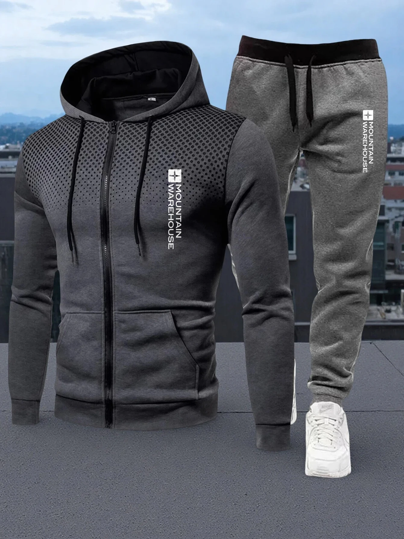 

New men's Zipper Cardigan, Pants, High-end Fashion Two-piece Set, Casual Sportswear, Spring and Autumn Printed Commuting Set