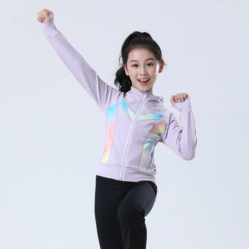 Customized Figure Skating Suits Jacket and Pants Long Trousers for Girl Women Training Ice Skating Warm black pink Mesh sleeve