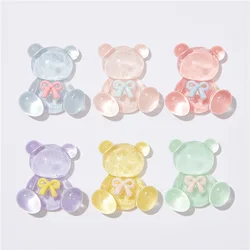 Cabochons en résine à dos plat ours transparent, centre d'arc de cheveux, embellissements de bijoux de téléphone de mariage bricolage, 10 pièces, 23x25mm