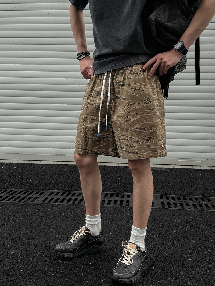 Japanese Vintage Heavyweight Cargo Shorts Men Cotton Camouflage Oversized Mid-Length Summer Loose Fit Premium Quality Casual