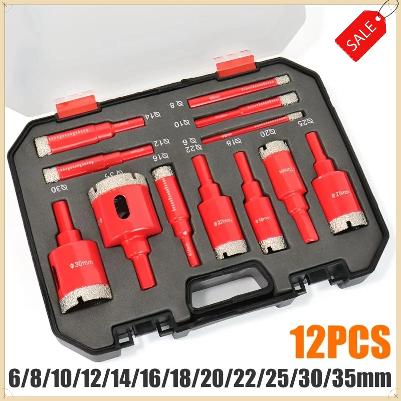 12Pcs Diamond Coated Drill Bits 6-35mm Hole Saw Set Glass Marble Ceramic Stone Drilling Tool