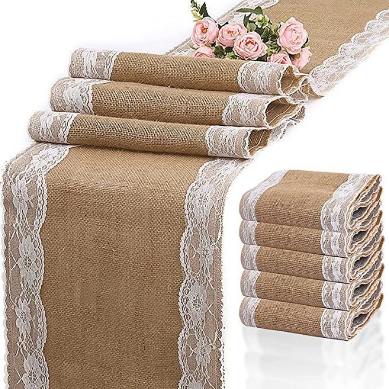 Burlap Table Runners Vintage Table Cloth Rustic Natural Jute Country Wedding Party Dining Table Decoration Farmhouse Decor