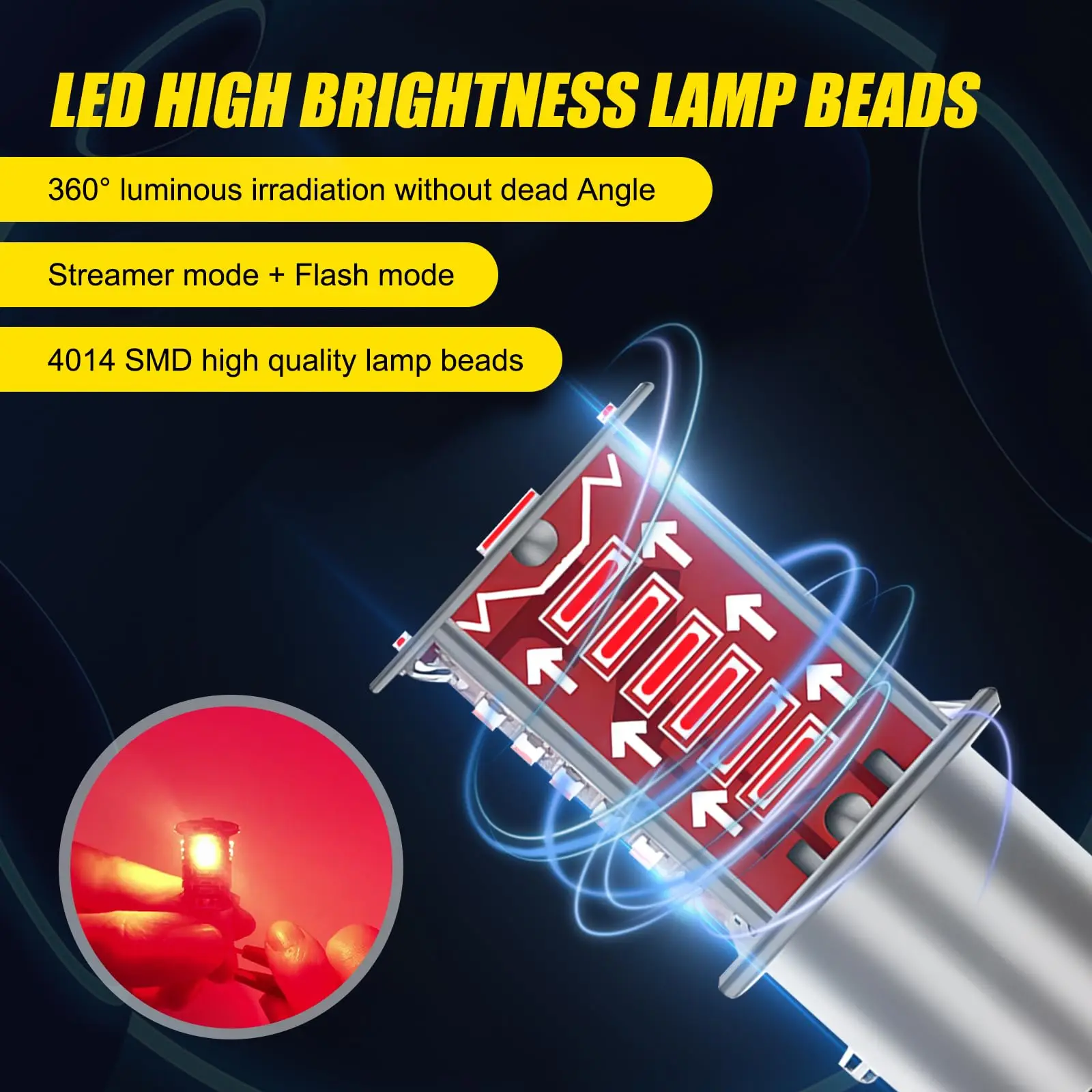 4 PCS Car 1157 LED Brake Light Bulb, Double Contact BAY15D Running Water 4014-30SMD Plug and Play Light Bulb Replacement
