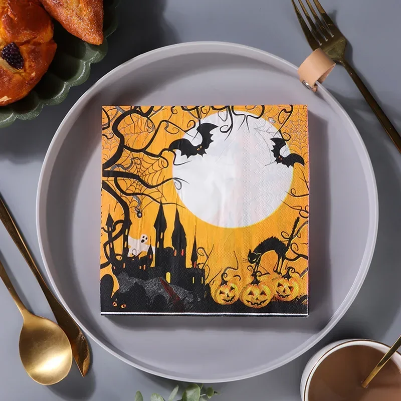 10/20pcs Halloween Party Creative Paper Napkins Wood Pulp Colorful Printed Napkins Decorative Paper Placemats Cheap Promotions