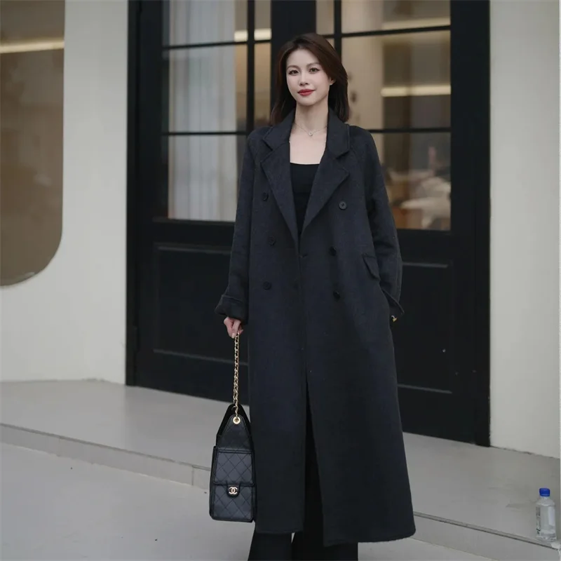 Woolen Coat Women's Loose Mid-Length Hepburn Style Autumn Winter New Korean Version Wool Blend Outerwear