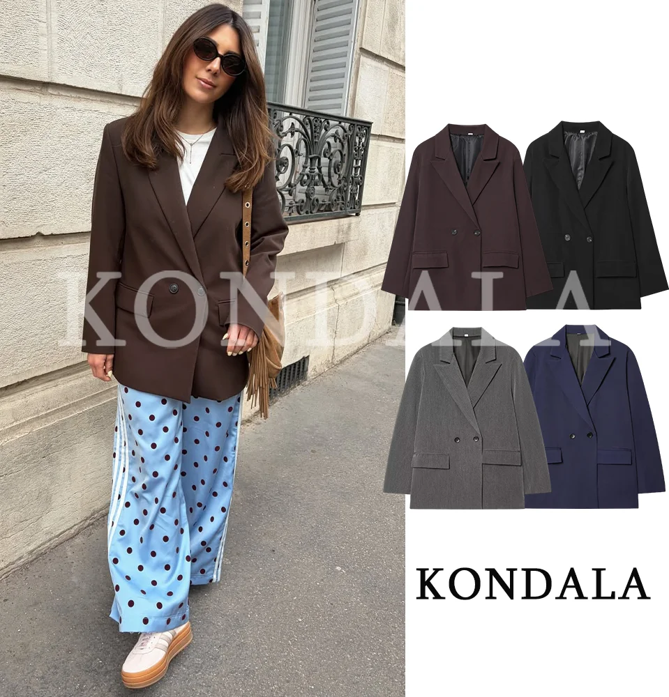 

Women Elegant Commute Double Breasted Blazer KONDALA 2026 Trendy Classic Versatile Blazer Office Lady Leisure Chic Basic Blazer