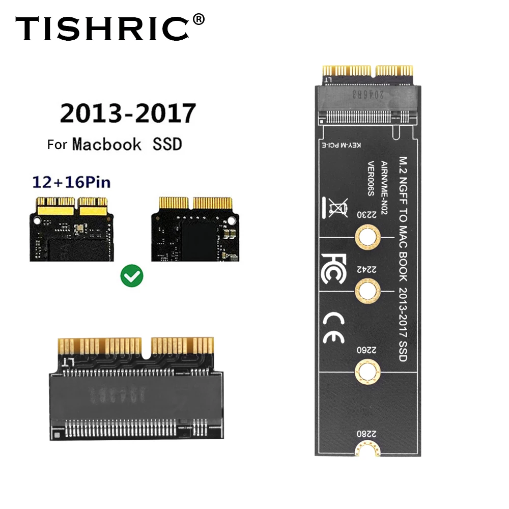 Адаптер TISHRIC M2 M.2 NVME SSD для MacBook Air Pro Retina 2013-2017 NVME/AHCI, Модернизированный комплект для A1465 A1466 A1398 A1502