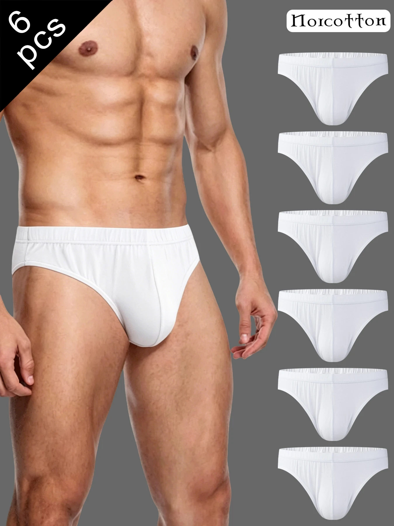 Norcotton 6-Pack Men's White Briefs, Available in Stylish Multi-Color Options, Slim Fit and Skin-Friendly for Everyday Home Wear