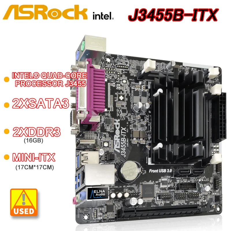 ASROCK J3455B-ITX Mini-ITX Motherboard  Intel Quad-Core cpu J3455 DDR3 16GB  Integrated Intel HD Graphics 500 USB 3.1