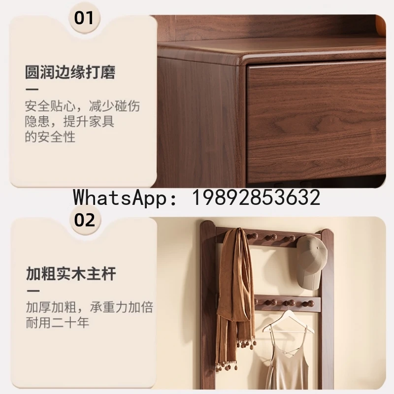 LL Entryway Shoe Cabinet And Clothes Rack Integrated Solid Wood Stool With Hanger For Home Entrance Shoe Changing Stool