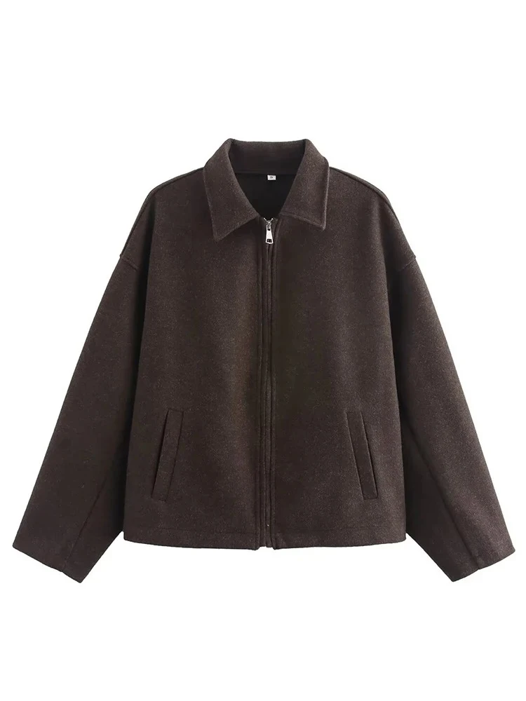 

Women's Fashion 2024 fall and winter hot sale in Europe and the United States new simple wind solid color zipper lapel coat