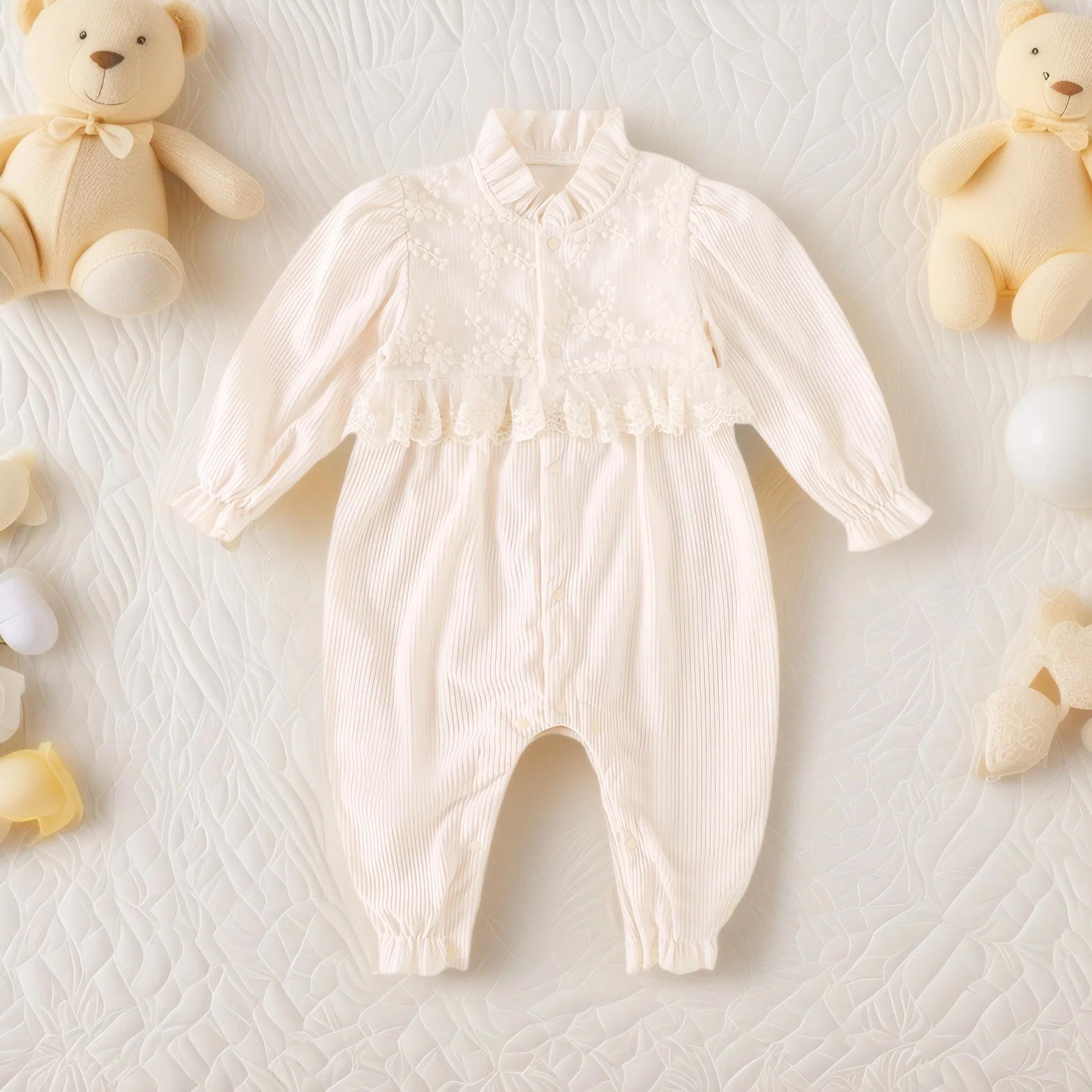 Winter Baby Mädchen Strampler Langarm Nette Spitze Verdickte Warme Kleinkinder Kleidung